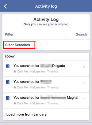 Historial de búsqueda de Facebook en un teléfono Android o iPhone