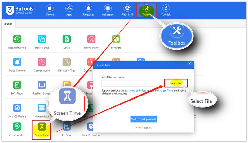 Seleccione el archivo de copia de seguridad de Tiempo en pantalla