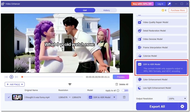 Seleccionar modelo Sdr a HDR
