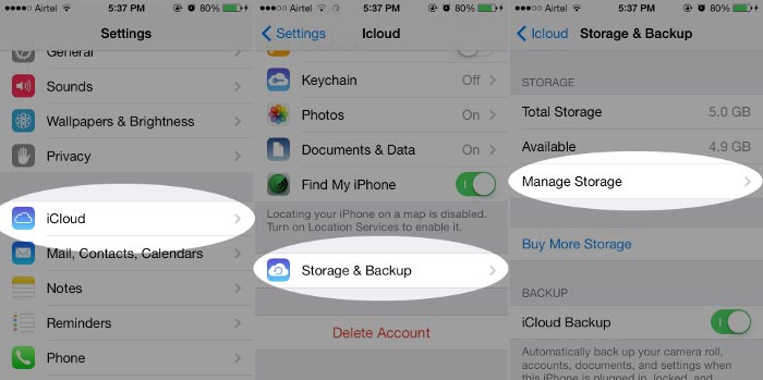 Deslice Camera Roll a Off para eliminar fotos de iCloud