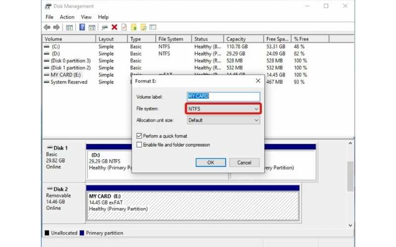 Elija Ntfs o Exfat