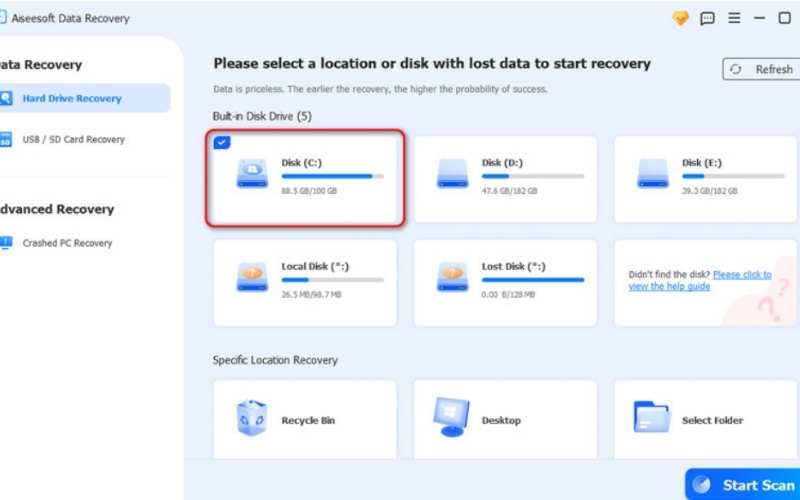 Seleccionar archivos para recuperar