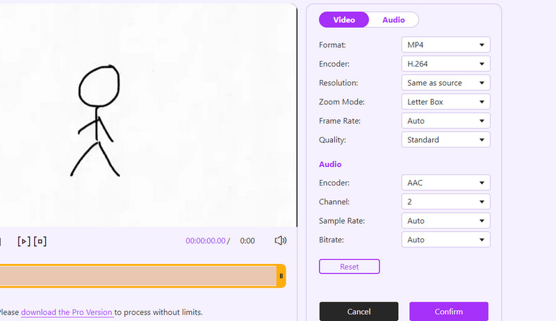 Editar configuración de audio de video