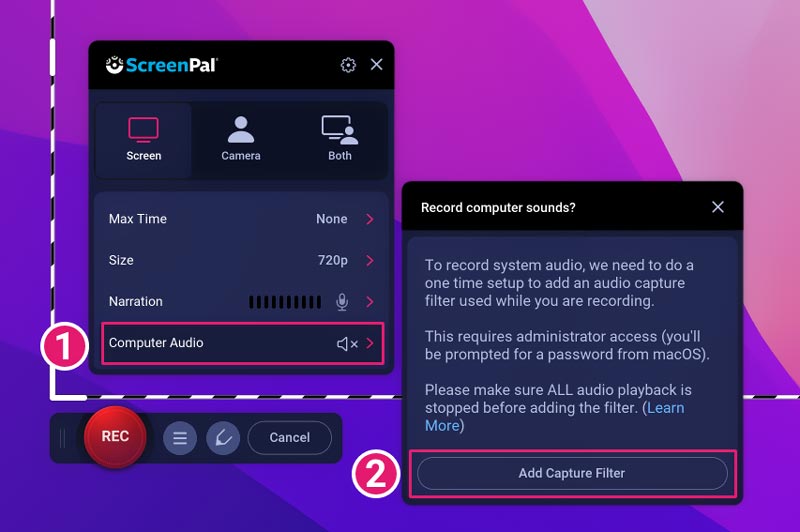 Grabar audio con ScreenPal en Mac