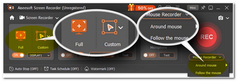 Configurar el área de grabación en Aiseesoft Mouse Recorder