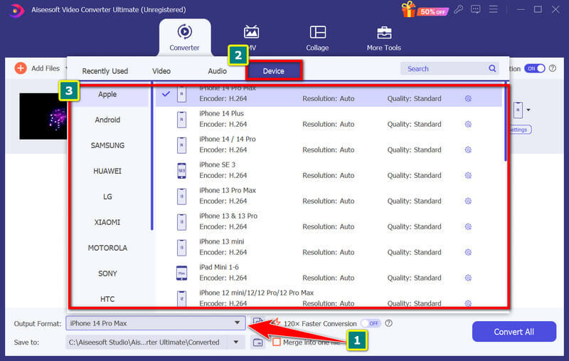 Seleccione la configuración del dispositivo
