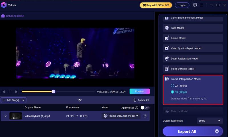 Seleccionar modelo de interpolación de fotogramas