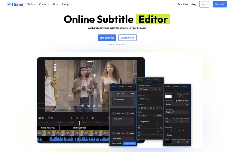 Herramienta de edición de subtítulos en línea de Flixier