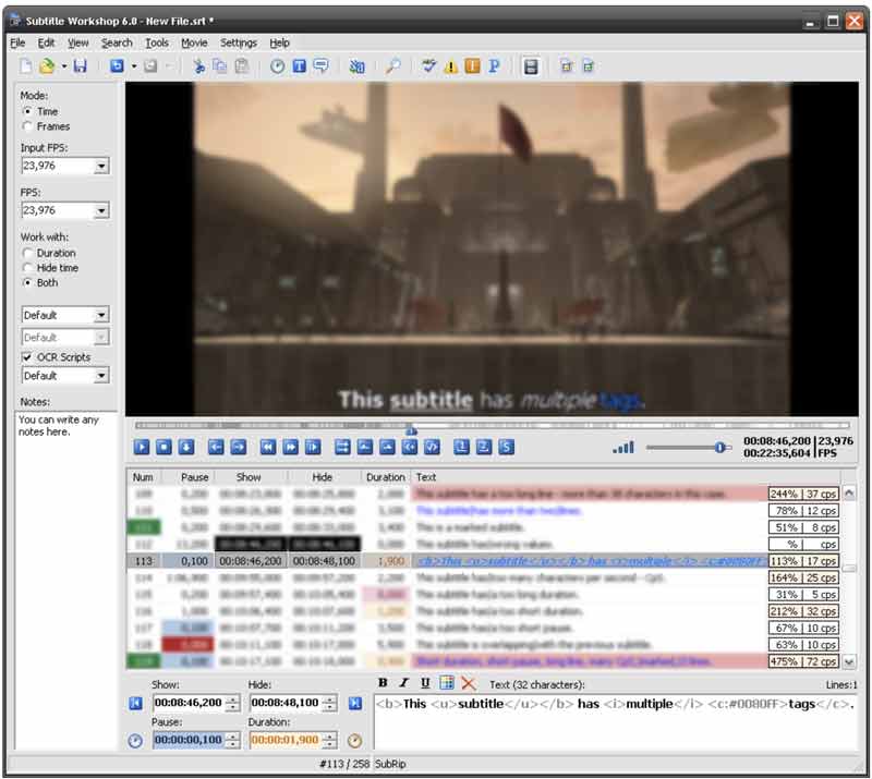 Taller de subtítulos Editor de subtítulos