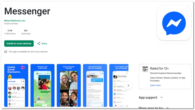 Aplicación de mensajería de texto Facebook Messenger