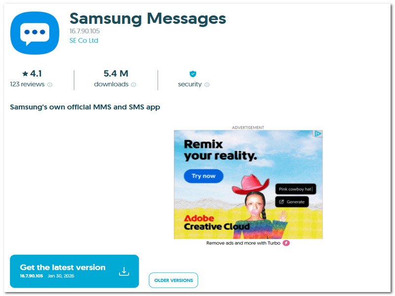 Aplicación de mensajería de texto Samsung Messages