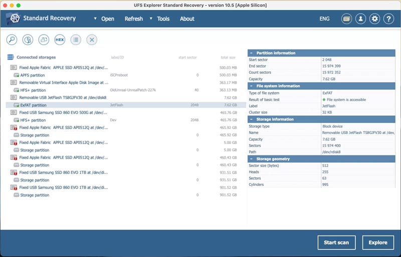 Exploración de inicio de recuperación estándar de UFS Explorer