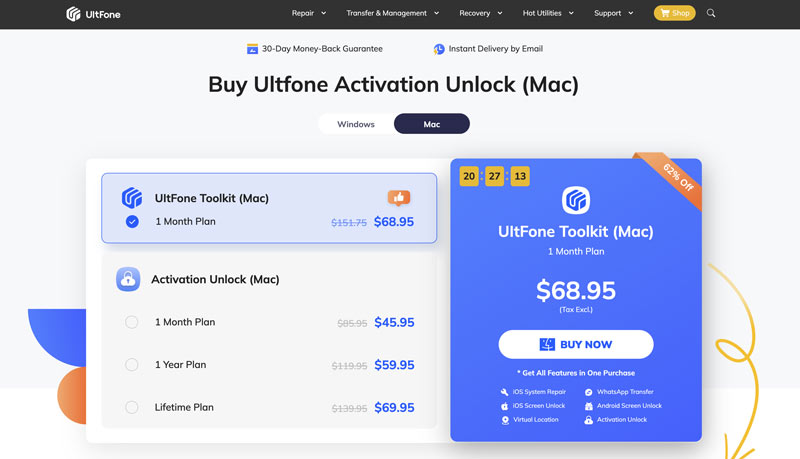 Precios de la activación y desbloqueo de Ultfone