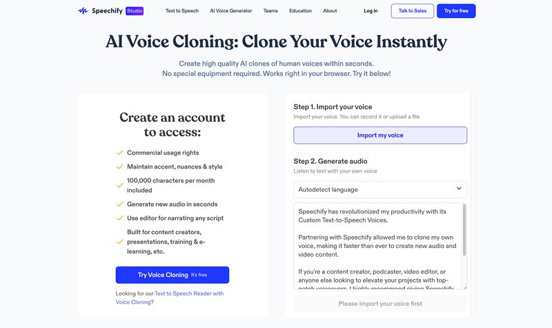 Clonación de voz alternativa de Voicemy.ai Speechify