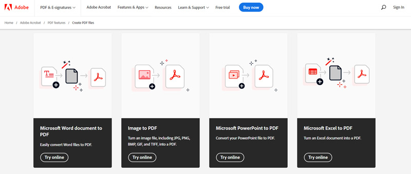 Crear archivos PDF Adobe Acrobat en línea