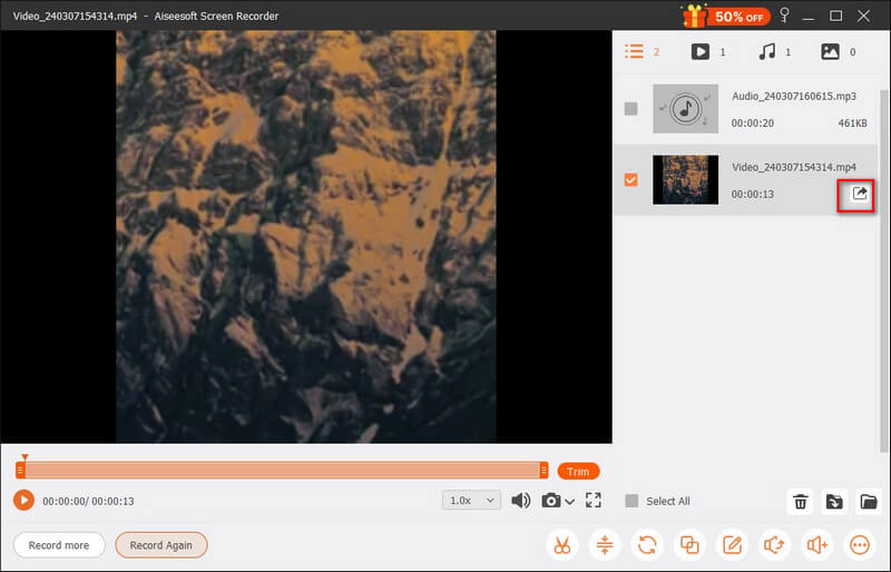 Exportación de videoclips grabados