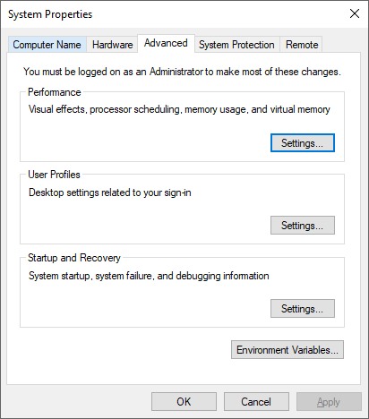 Configuración en Rendimiento