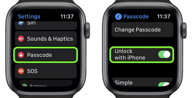 Activar el desbloqueo con iPhone en el Apple Watch