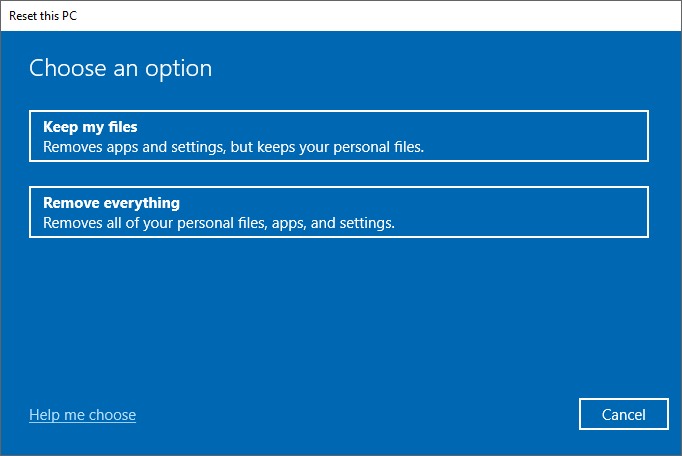 Conservar mis archivos o eliminar todo