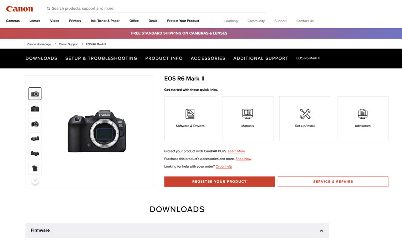 Descargar firmware para la Canon Eos R6 Mark 2