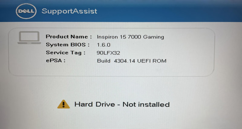 Disco duro no instalado Dell Supportassist