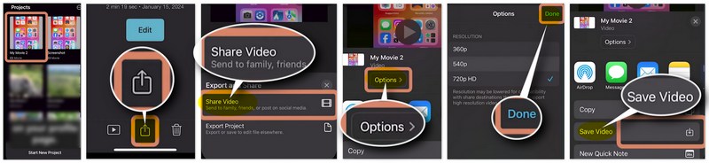 Guardar iMovie MOV como MP4 en iPhone y iPad