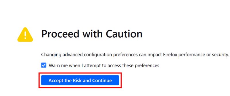 Haga clic en Aceptar el riesgo y continuar