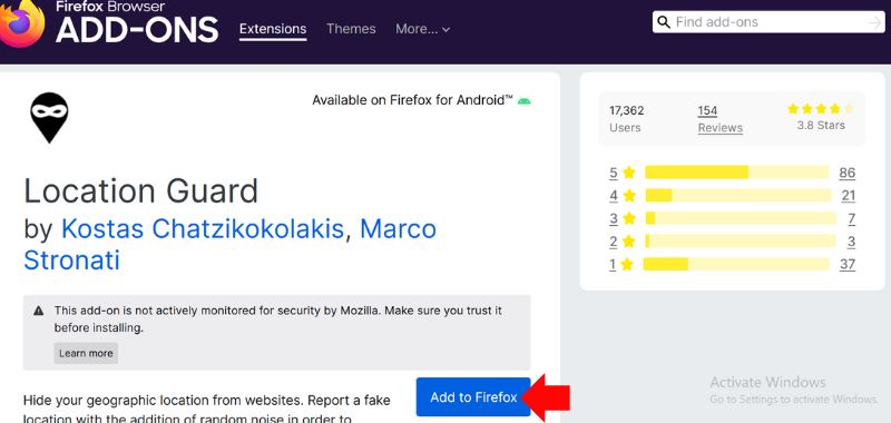 Haga clic en Agregar a Firefox