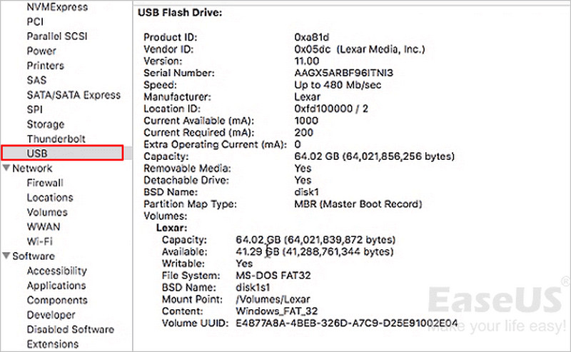 Localizar la opción USB