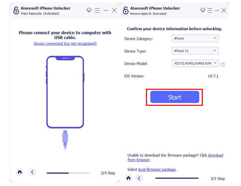 Dispositivo de conexión Aiseesoft iPhone Unlocker
