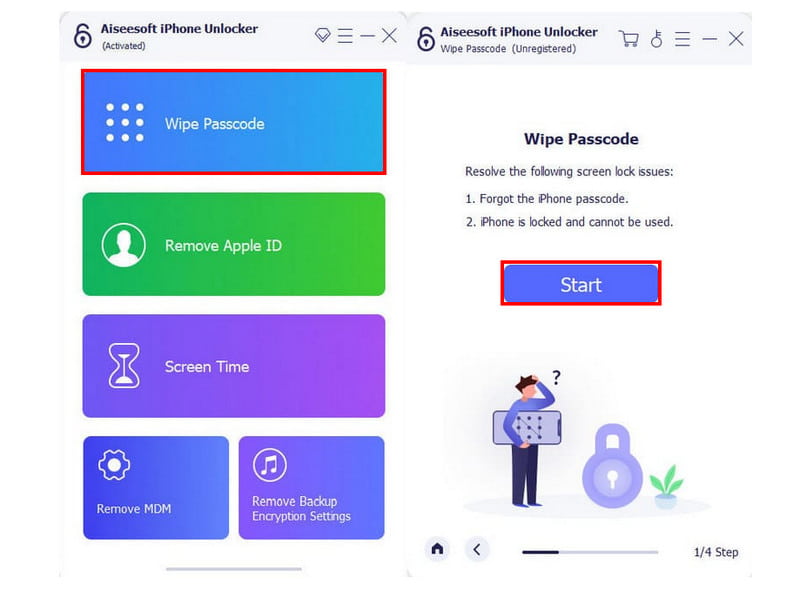 Aiseesoft iPhone Unlocker Borrar inicio de código de acceso
