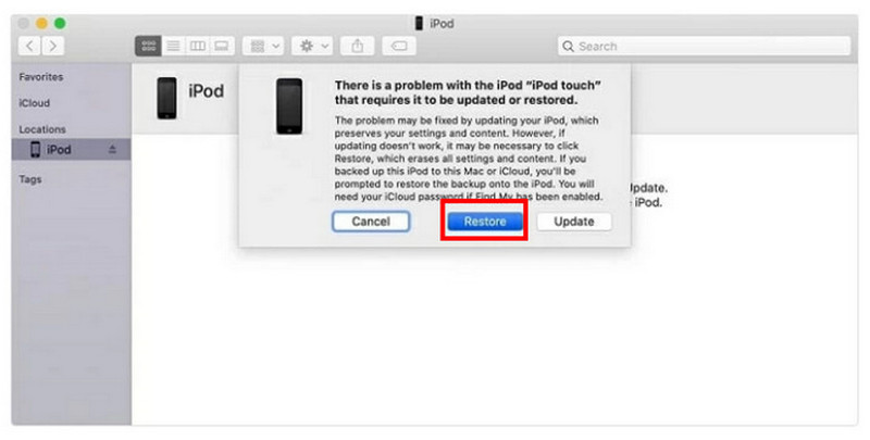 Modo de recuperación de iTunes Olvidé la contraseña del iPod
