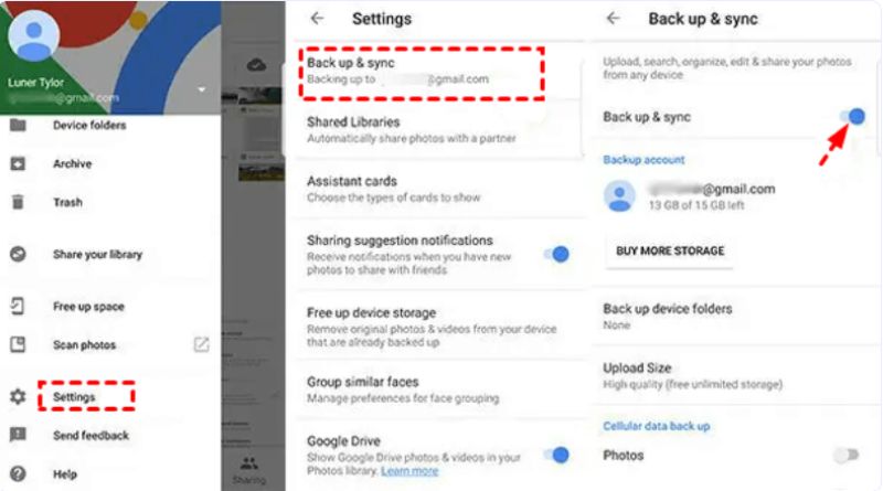 Activar Copia de seguridad y sincronización