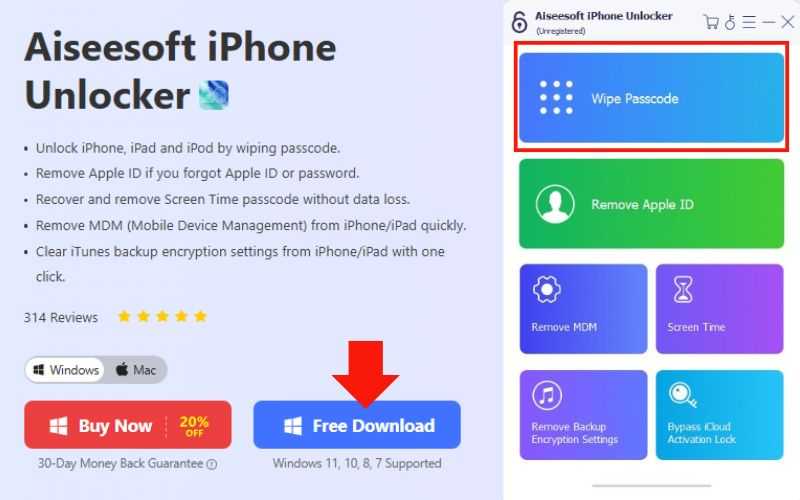 Elija el modo Borrar código de acceso