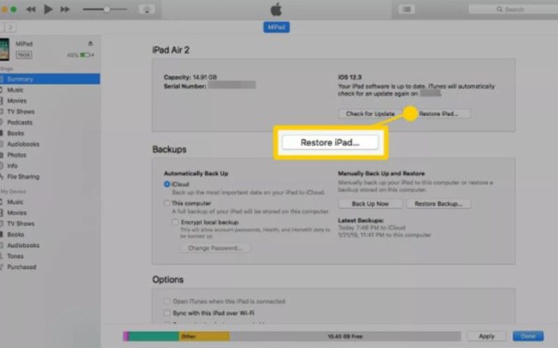 Haga clic en la opción Restaurar