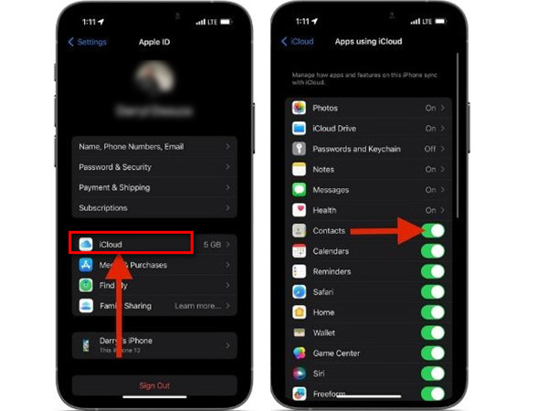 Configuración de contactos en iPhone iCloud