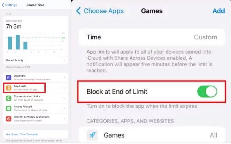 Activar bloqueo al final del límite
