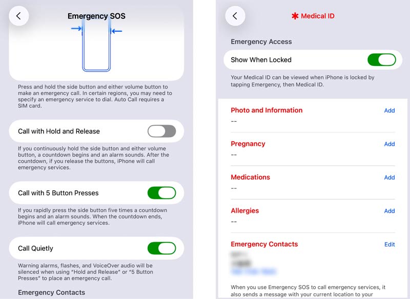 Configuración de emergencia SOS del iPhone