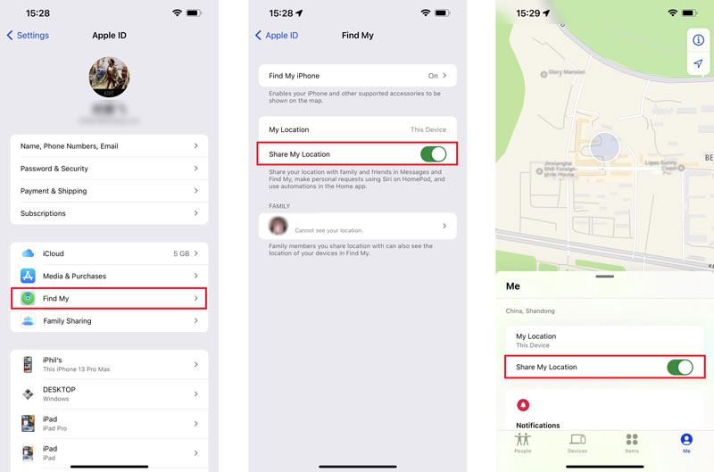 Habilitar Compartir mi ubicación iPhone Find My