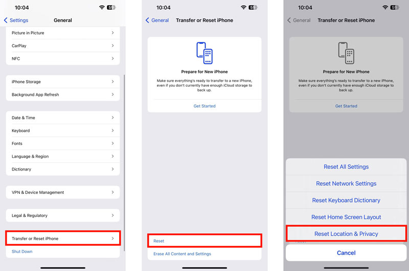 Restablecer ubicación y privacidad en iPhone