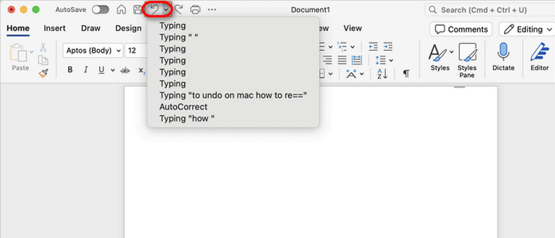 Icono de deshacer en Word Mac