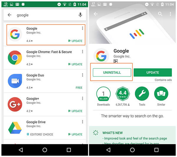 Desinstalar la aplicación de Google