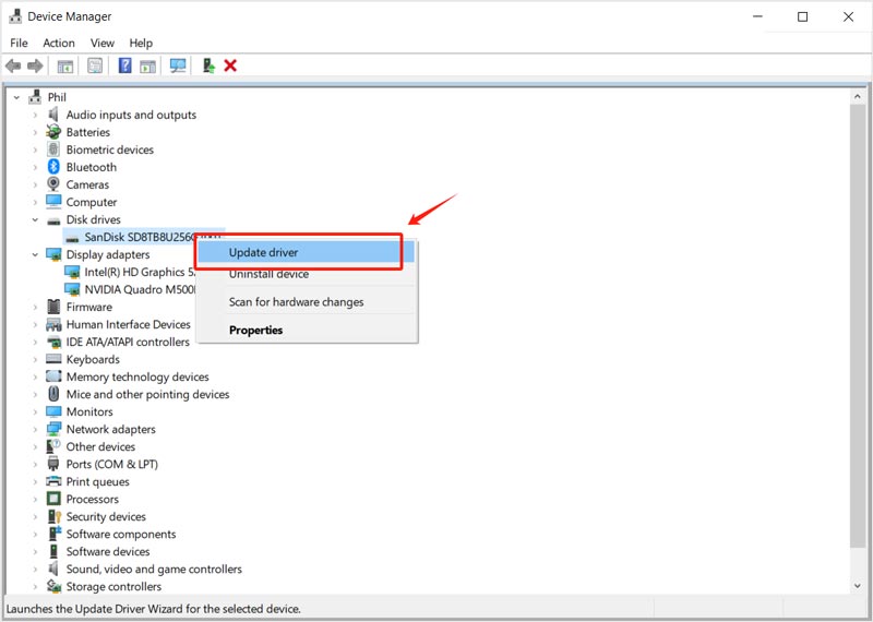 Actualizar controlador del Administrador de dispositivos de Windows 10