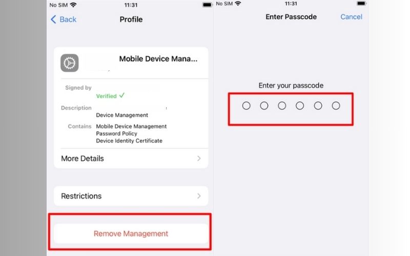 Toque Eliminar administración