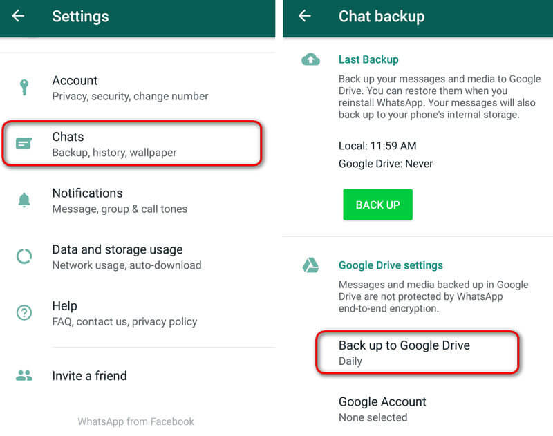 Habilitar copia de seguridad de chat