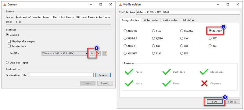 VLC Seleccionar salida MOV