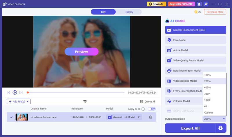 Elija el modelo de IA y la resolución