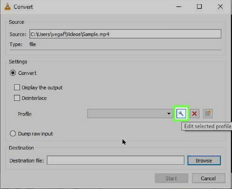 Botón de llave inglesa VLC