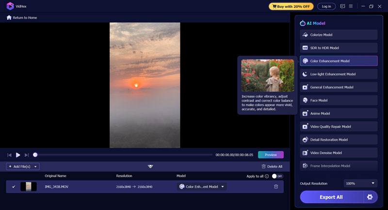 Corrección de color con IA mediante Vidhex