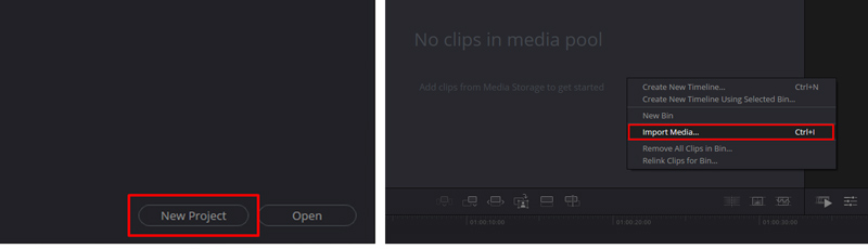 Davinci Resolve Crear nuevo proyecto Importar medios